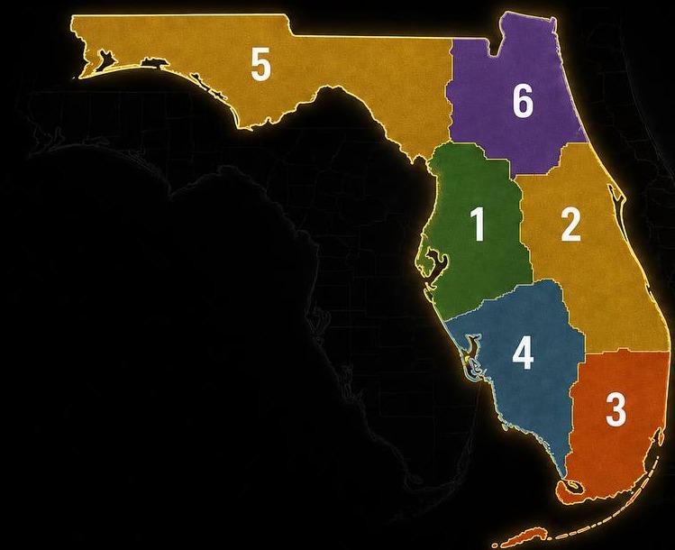Florida coverage map, six delivery zones